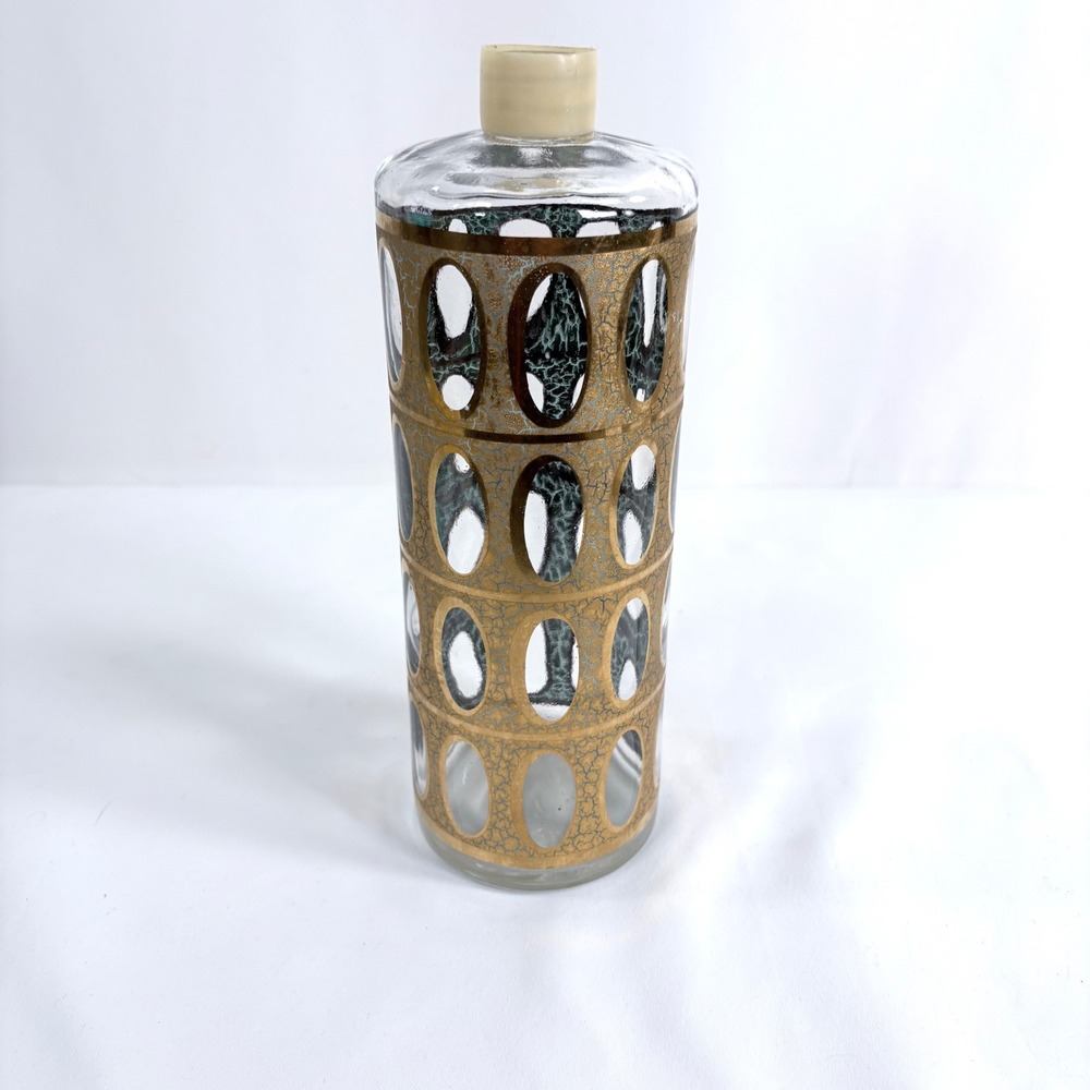 Vintage Culver Pisa Decanter 22-karat Gold Gold Crackle Oval Cutout Barware - Picture 2 of 8